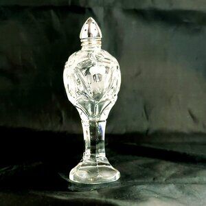 Vintage Cut Crystal Pedestal Salt Pepper Shaker Etched Floral Design Metal Lid
